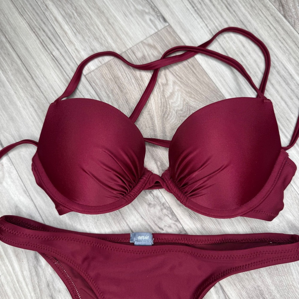 aerie Burgundy Push-Up Bikini Set - Picture 2 of 10